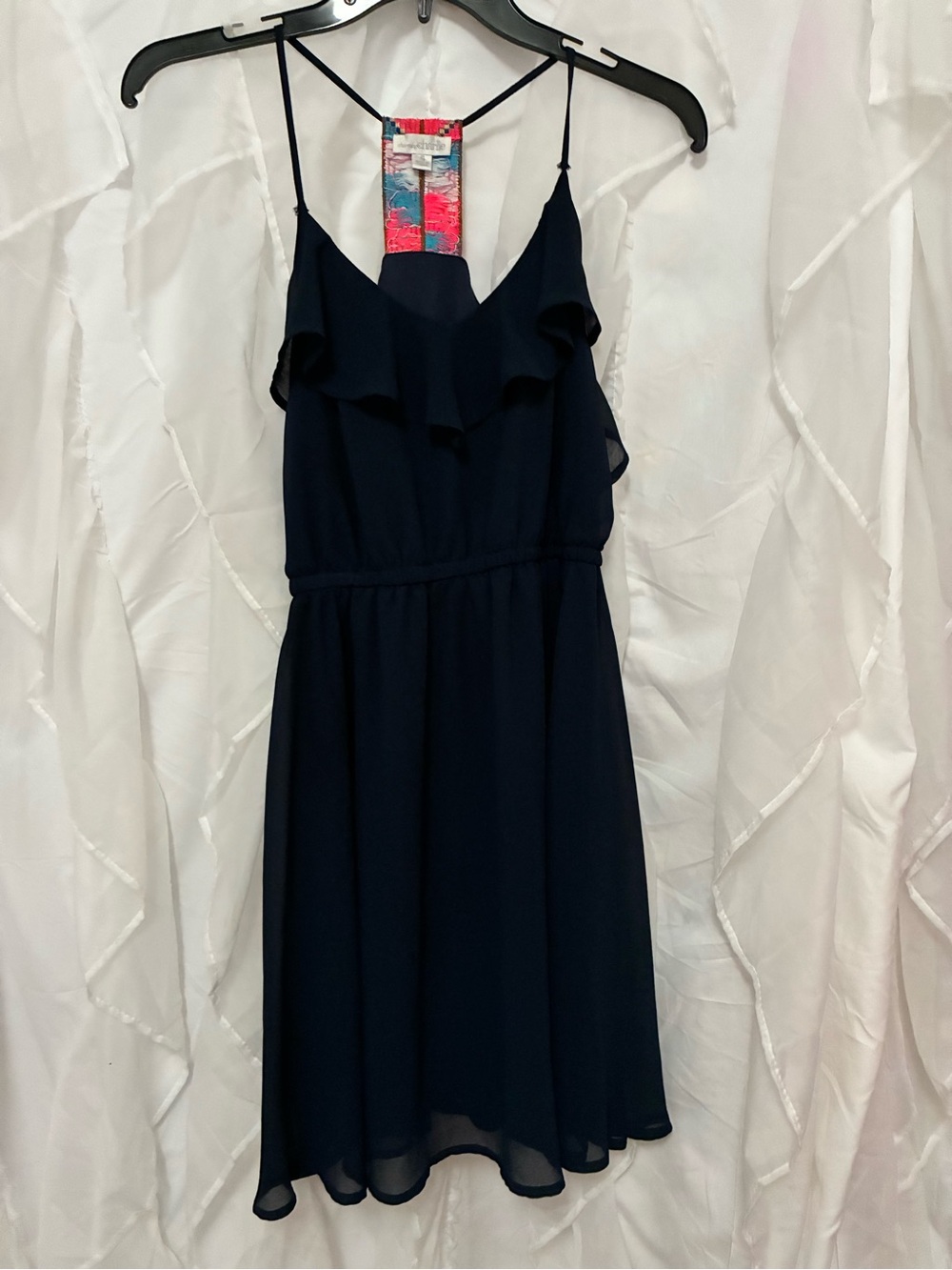 Charming Charlie Navy Ruffle-Trim Spaghetti Strap Mini Dress
